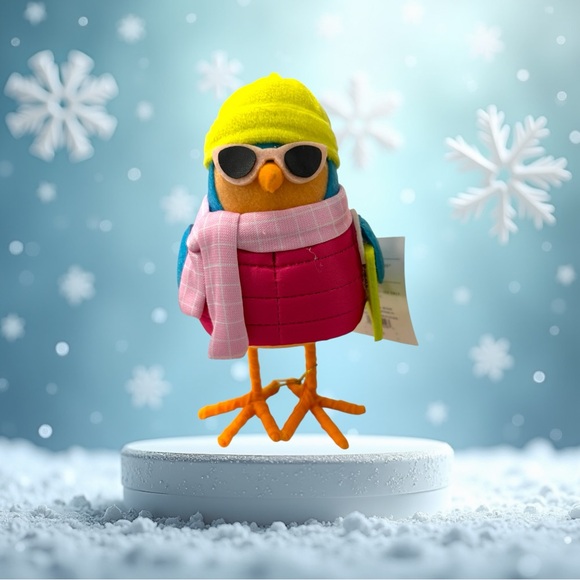Vibrant Holiday Spritz Bird with Yellow Hat and Pink Scarf - Picture 1 of 5